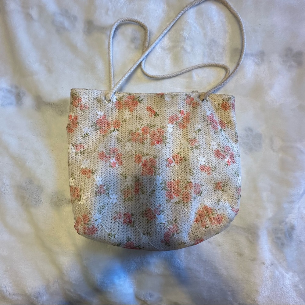 Floral sequin tote bag with white strap bag